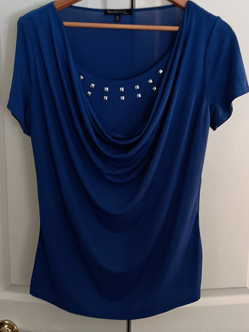 Simplicity Cowl Neck Top with Stud Detail in Royal Blue